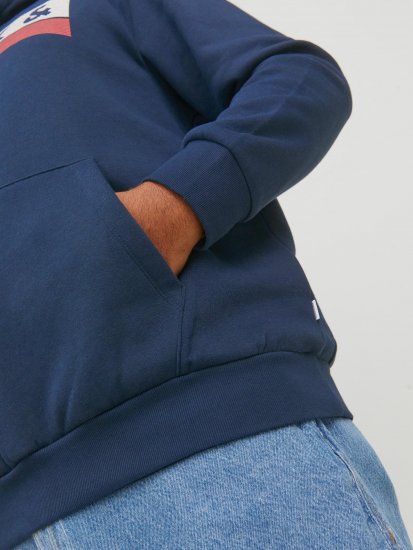 Jack & Jones CORP LOGO PLAY 4 Print Hoodie Navy Blazer - Džemperi un džemperi ar kapuci - Džemperi - 2XL-14XL