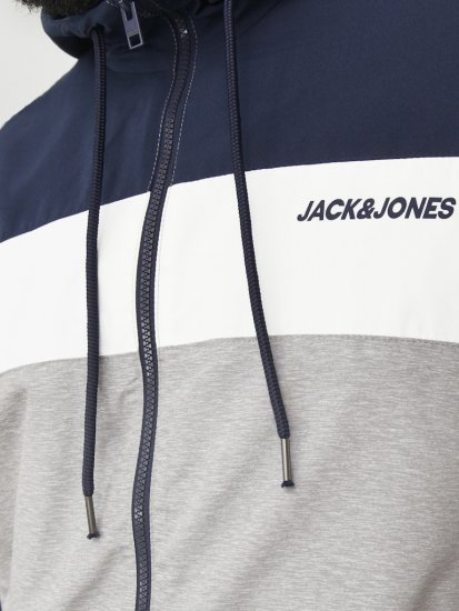 Jack & Jones RUSH White/Grey Blocking Bomber Jacket with Hood Navy Blazer - Jakas & Lietus apģērbs - Jakas - 2XL-12XL