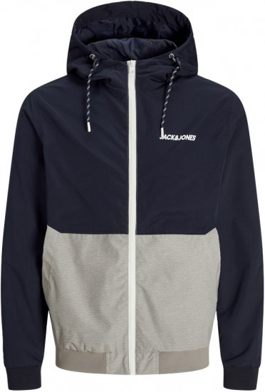 Jack & Jones RUSH White/Grey Blocking Bomber Jacket with Hood Dark Blue - Jakas & Lietus apģērbs - Jakas - 2XL-12XL