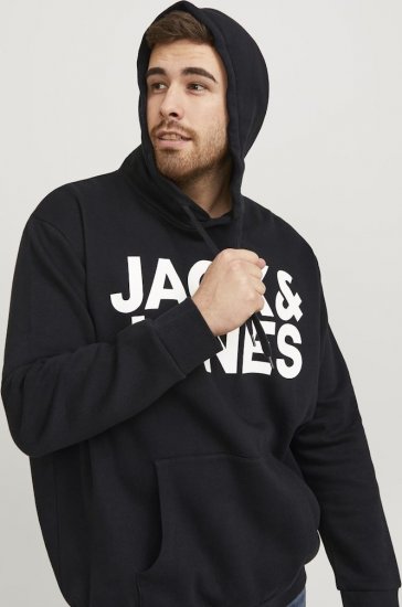 Jack & Jones CORP LOGO Large Print Hoodie Black - Džemperi un džemperi ar kapuci - Džemperi - 2XL-14XL