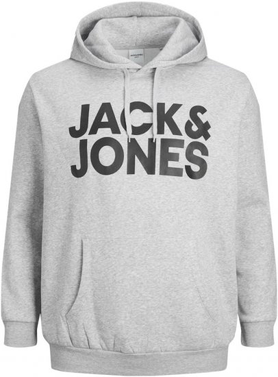 Jack & Jones CORP LOGO Large Print Hoodie Light Grey Melange - Džemperi un džemperi ar kapuci - Džemperi - 2XL-14XL