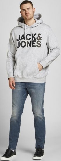 Jack & Jones CORP LOGO Large Print Hoodie Light Grey Melange - Džemperi un džemperi ar kapuci - Džemperi - 2XL-14XL