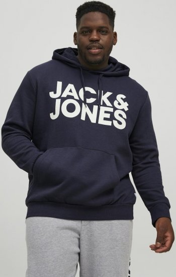 Jack & Jones CORP LOGO Large Print Hoodie Navy Blazer - Džemperi un džemperi ar kapuci - Džemperi - 2XL-14XL