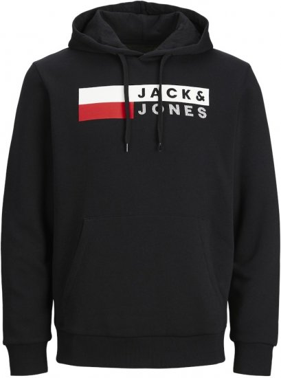 Jack & Jones CORP LOGO PLAY 4 Print Hoodie Black - Džemperi un džemperi ar kapuci - Džemperi - 2XL-14XL
