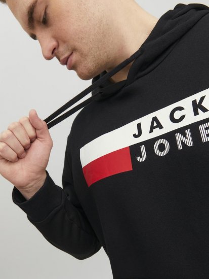 Jack & Jones CORP LOGO PLAY 4 Print Hoodie Black - Džemperi un džemperi ar kapuci - Džemperi - 2XL-14XL