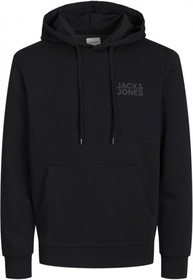 Jack & Jones CORP LOGO Small Print Hoodie Black - Džemperi un džemperi ar kapuci - Džemperi - 2XL-14XL