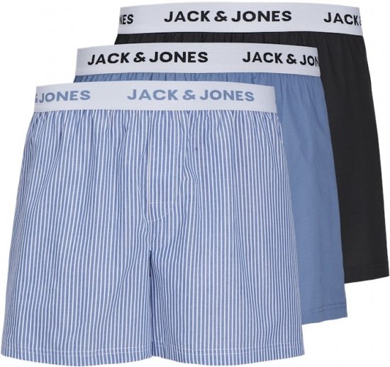 Jack & Jones TOKYO Woven Coronet Blue - Blue Stripes Boxers 3-Pack Black - Apakšveļa un peldšorti - Apakšveļa - 2XL-8XL
