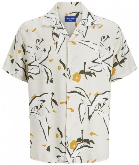 Jack & Jones Vira Marshall AOP Short Sleeve Shirt Buttercream - Krekli - Krekli - 2XL-8XL