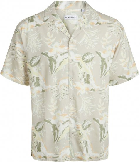 Jack & Jones JEFF FLORAL AOP RESORT Short Sleeve SHIRT Light Grey - Krekli - Krekli - 2XL-8XL