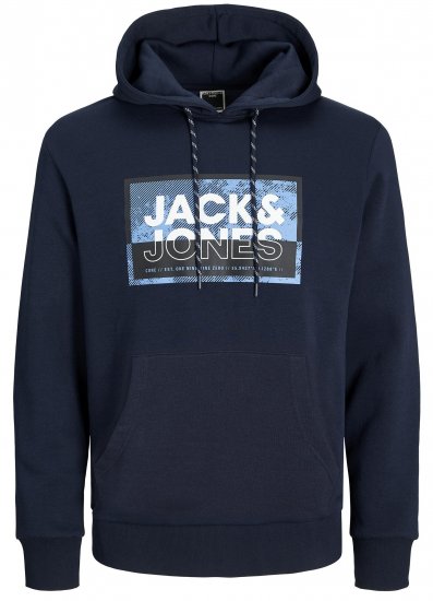 Jack & Jones JCOLOGAN SS24 PRINT Hoodie Navy Blazer - Džemperi un džemperi ar kapuci - Džemperi - 2XL-14XL