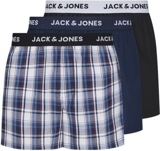 Jack & Jones Saigon Blue/Red Check Woven Boxers 3-Pack Navy Blazer - Apakšveļa un peldšorti - Apakšveļa - 2XL-8XL