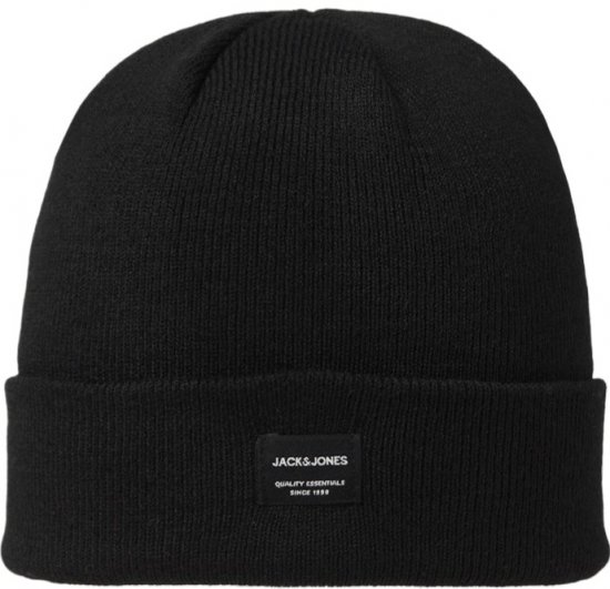 Stilīga melna adīta Jack & Jones cepure no Motley Denim. Izgatavota no mīksta un izturīga materiāla, kas sniedz komfortu, siltum