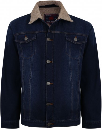 Kam Jeans 406 Sherpa Lined Denim Jacket Dark Used TALL SIZES - TALL-izmēri - Apģērbs gariem vīriešiem