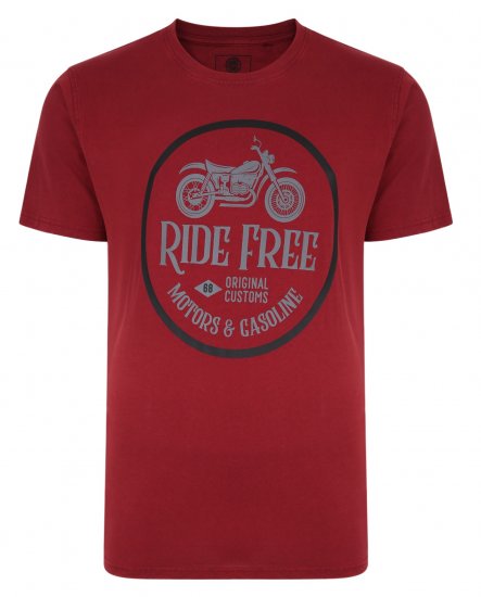 Kam Jeans Ride Free Crew Neck T-Shirt Wine - T-krekli - T-krekli - 2XL-14XL