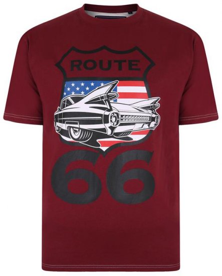 Kam Jeans Route 66 Print T-shirt Burgundy - T-krekli - T-krekli - 2XL-14XL