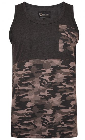 Kam Jeans 5399 Camo Panelled Sleeveless T-Shirt Charcoal - T-krekli - T-krekli - 2XL-14XL