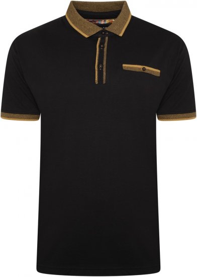 Kam Jeans 5499 Jersey Polo with Jacquard Collar/Cuffs Black - Polo krekli - Polo krekli - 2XL-8XL