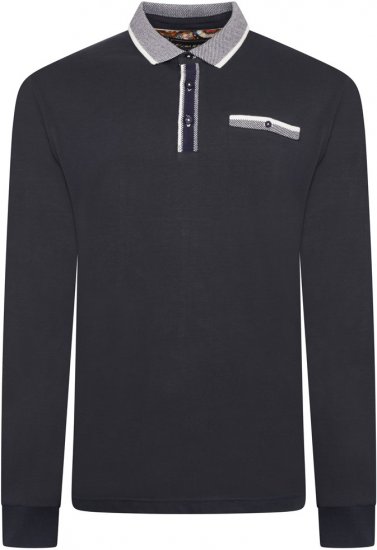 Kam Jeans 5509 LS Jersey Polo with Jacquard Pattern on Collar/Cuffs Navy - Polo krekli - Polo krekli - 2XL-8XL