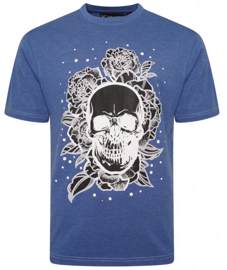 Kam Jeans 5704 Skull Rose Print Tee Blue Marl - T-krekli - T-krekli - 2XL-14XL