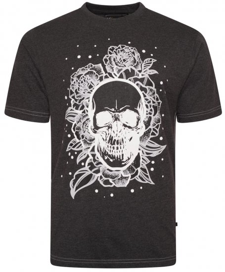 Kam Jeans 5704 Skull Rose Print Tee Charcoal - T-krekli - T-krekli - 2XL-14XL