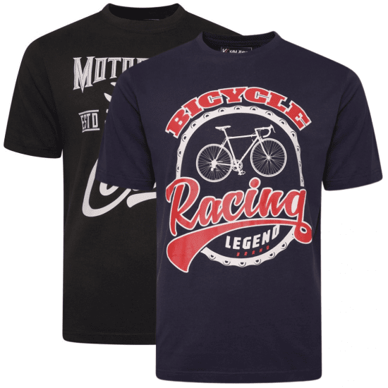 Kam Jeans 5712 Twin Pack Motorcycle/Cycle Print Tee Black and Navy - T-krekli - T-krekli - 2XL-14XL