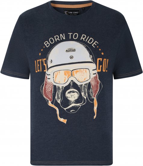 Kam Jeans 5731 Born To Ride Print T-Shirt INDIGO MARL - T-krekli - T-krekli - 2XL-14XL