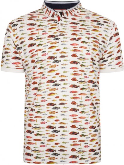 Kam Jeans 5743 Fish Print Jersey Grandad Top White Multicolored - Polo krekli - Polo krekli - 2XL-8XL