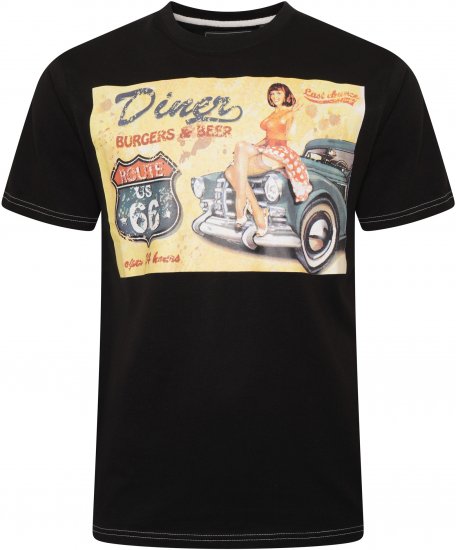 Kam Jeans 5751 Distressed Diners Print T-Shirt Black - T-krekli - T-krekli - 2XL-14XL