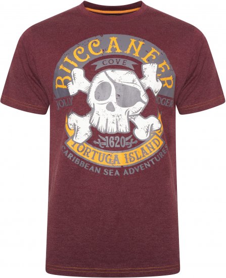 Kam Jeans 5753 Buccaneer Print T-Shirt BURGUNDY MARL - T-krekli - T-krekli - 2XL-14XL