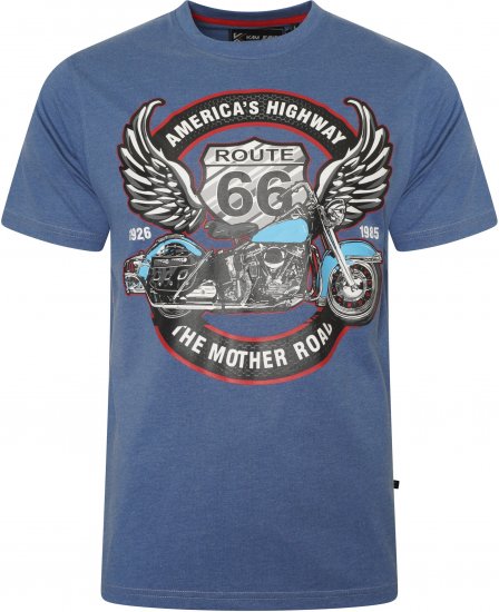 Kam Jeans 5755 Route 66 Motorbike Print T-Shirt Blue Marl - T-krekli - T-krekli - 2XL-14XL