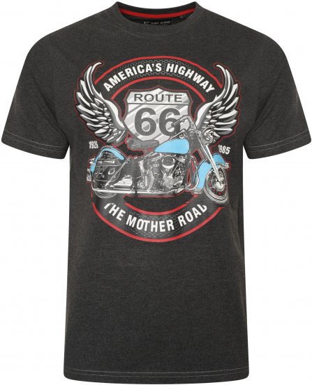 Kam Jeans 5755 Route 66 Motorbike Print T-Shirt Charcoal Marl - T-krekli - T-krekli - 2XL-14XL