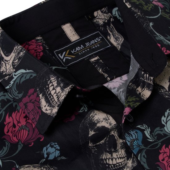 Kam Jean 6074 Krekls ar Īsām Piedurknēm ar Galvaskausa Apdruku Melns - Krekli - Krekli - 2XL-8XL