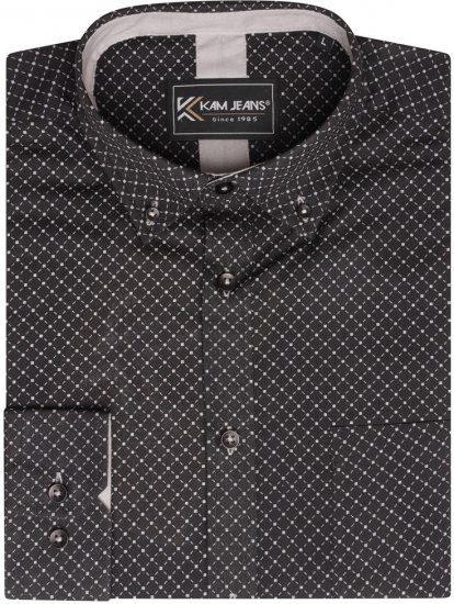 Kam Jeans 6299 Long Sleeve All Over Diamond Print Shirt Black - Krekli - Krekli - 2XL-8XL