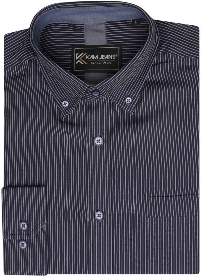 Kam Jeans 6300 Long Sleeve Dobby Stripe Shirt Dark Grey - Krekli - Krekli - 2XL-8XL