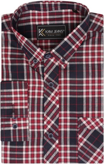Kam Jeans 6301 LS Casual Check Shirt Red - Krekli - Krekli - 2XL-8XL