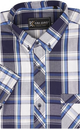 Kam Jeans 6301 SS Casual Check Shirt Navy - Krekli - Krekli - 2XL-8XL