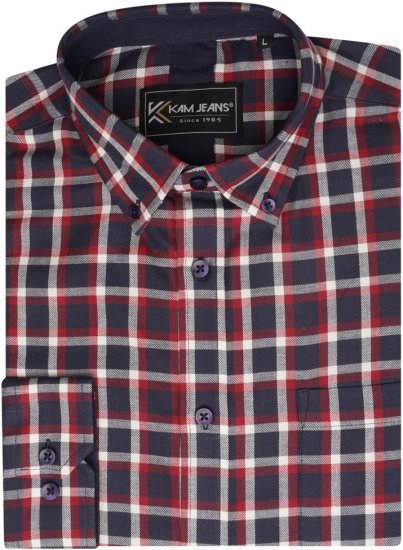 Kam Jeans 6303 Long Sleeve Casual Check Shirt Navy - Krekli - Krekli - 2XL-8XL
