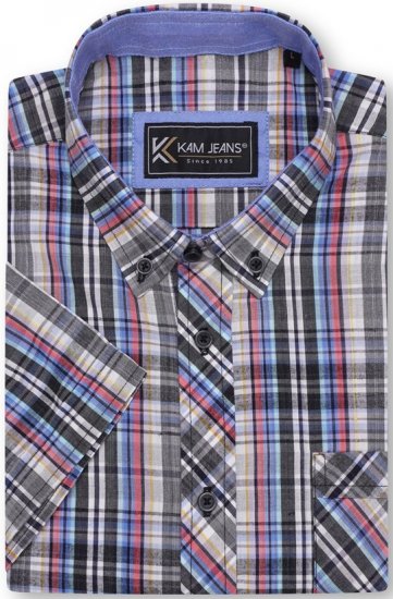 Kam Jeans 6313 Casual Check Short Sleeve Shirt Grey - Krekli - Krekli - 2XL-8XL