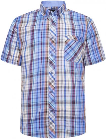 Kam Jeans 6315 Casual Check Short Sleeve Shirt Sky Blue - Krekli - Krekli - 2XL-8XL
