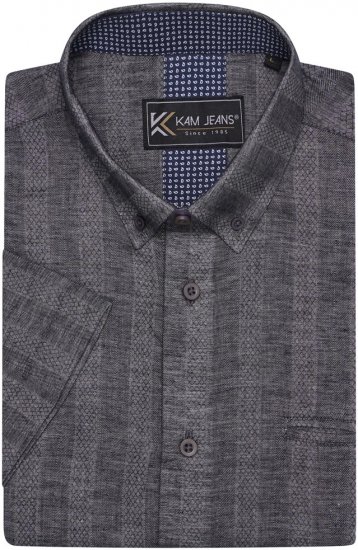 Kam Jeans 6323 Self Pattern Casual Short Sleeve Shirt Charcoal - Krekli - Krekli - 2XL-8XL