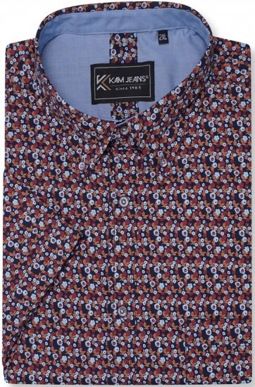Kam Jeans 6326 Mini Floral Print Short Sleeve Shirt Navy - Krekli - Krekli - 2XL-8XL