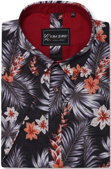 Kam Jeans 6330 AOP Floral Print Short Sleeve Shirt Navy - Krekli - Krekli - 2XL-8XL