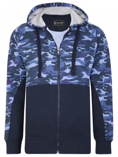 Kam Jeans 7036 Camo Print Full Zipper Hoodie Navy - Džemperi un džemperi ar kapuci - Džemperi - 2XL-14XL