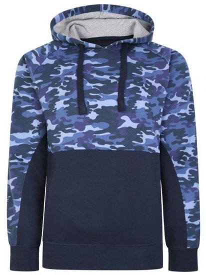 Kam Jeans 7036B Camo Pannelled Over The Head Hoody Navy - Džemperi un džemperi ar kapuci - Džemperi - 2XL-14XL