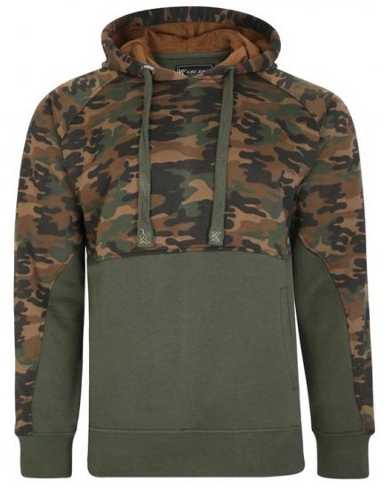 Kam Jeans 7036B Camo Pannelled Over The Head Hoody Khaki - Džemperi un džemperi ar kapuci - Džemperi - 2XL-14XL
