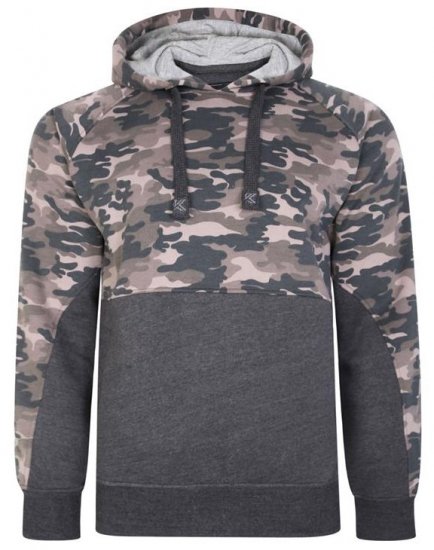 Kam Jeans 7036B Camo Pannelled Over The Head Hoody Charcoal - Džemperi un džemperi ar kapuci - Džemperi - 2XL-14XL