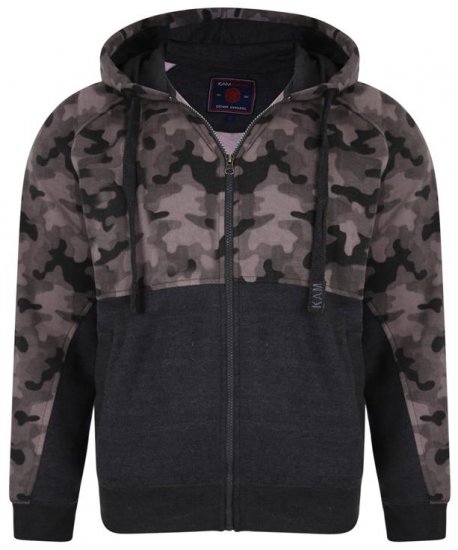 Kam Jeans 7036 Camo Print Full Zipper Hoodie Charcoal - Džemperi un džemperi ar kapuci - Džemperi - 2XL-14XL