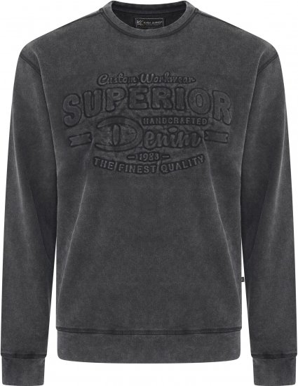 Kam Jeans 7065 Crew Neck Washed Embossed Sweatshirt Black TALL SIZES - VĪRIEŠU APĢĒRBS MT-6XLT - Apģērbs gariem vīriešiem