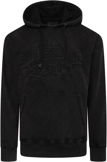 Kam Jeans 7066 Over Head Washed Embossed Hoody Black TALL SIZES - VĪRIEŠU APĢĒRBS MT-6XLT - Apģērbs gariem vīriešiem