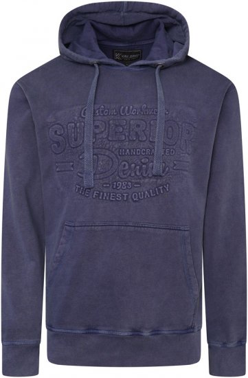 Kam Jeans 7066 Over Head Washed Embossed Hoody Blue - Džemperi un džemperi ar kapuci - Džemperi - 2XL-14XL